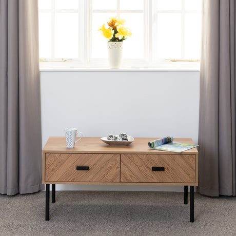 Leon Herringbone Retro 2 Drawer Coffee Table