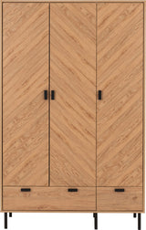 Leon Herringbone Retro 3 Door 2 Drawer Wardrobe