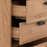 Leon Herringbone Oak Retro 5 Drawer Narrow Chest