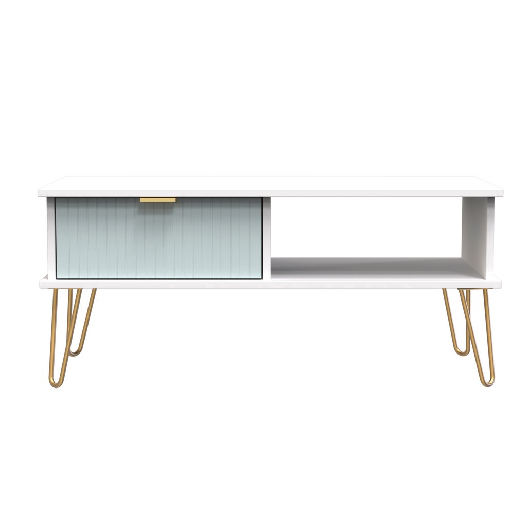Linear 1 Drawer 1 Shelf Coffee Table with Gold Hairpin Legs