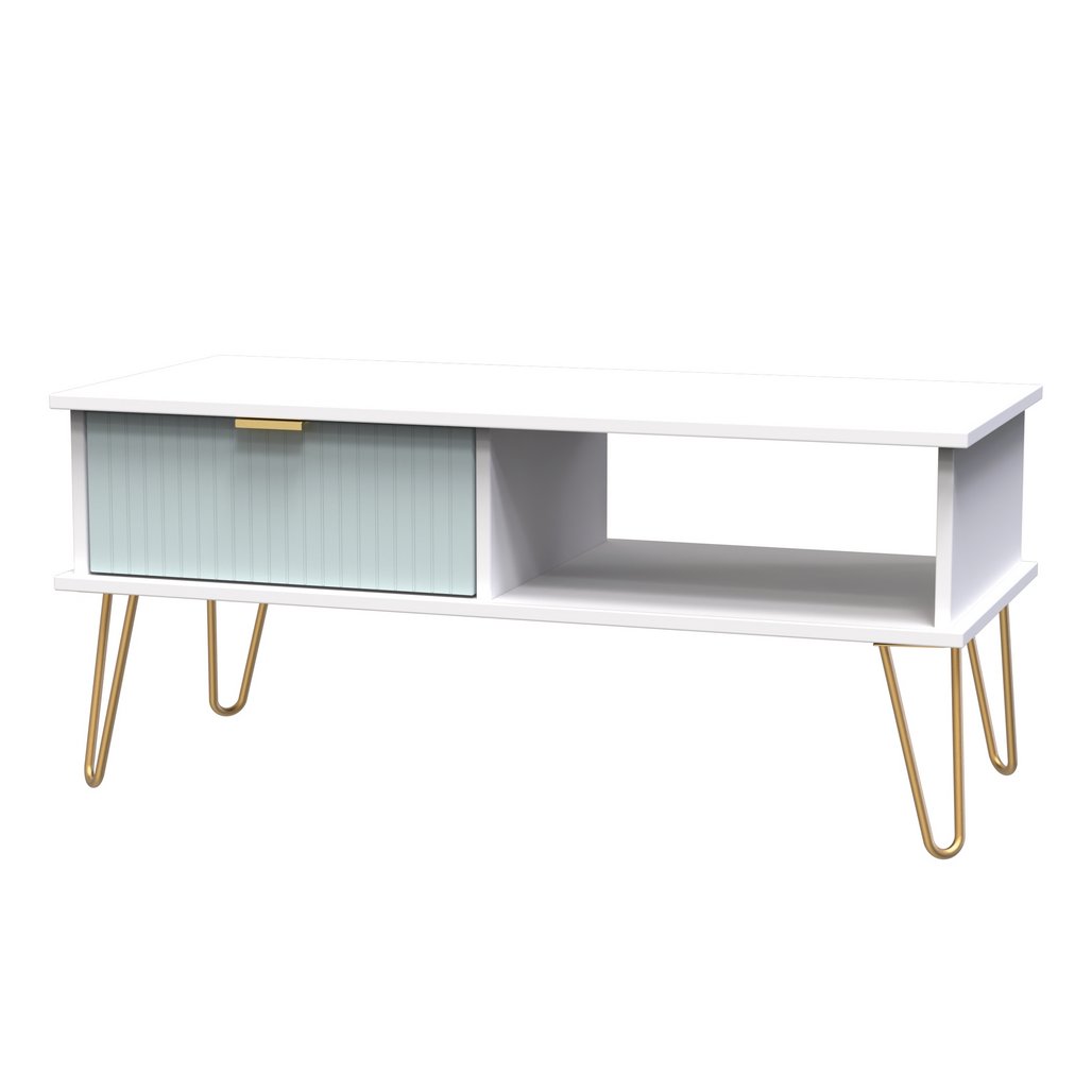 Linear 1 Drawer 1 Shelf Coffee Table with Gold Hairpin Legs