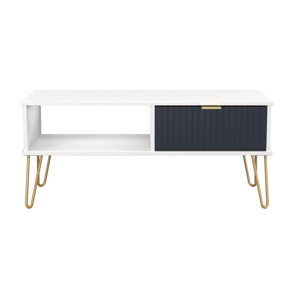 Linear 1 Drawer 1 Shelf Coffee Table with Gold Hairpin Legs