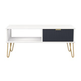 Linear 1 Drawer 1 Shelf Coffee Table with Gold Hairpin Legs