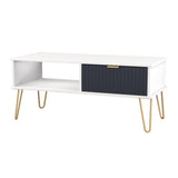 Linear 1 Drawer 1 Shelf Coffee Table with Gold Hairpin Legs