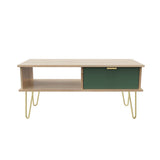 Linear 1 Drawer 1 Shelf Coffee Table with Gold Hairpin Legs