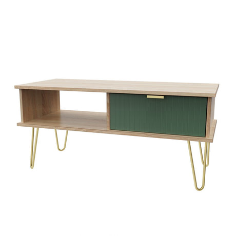 Linear 1 Drawer 1 Shelf Coffee Table with Gold Hairpin Legs