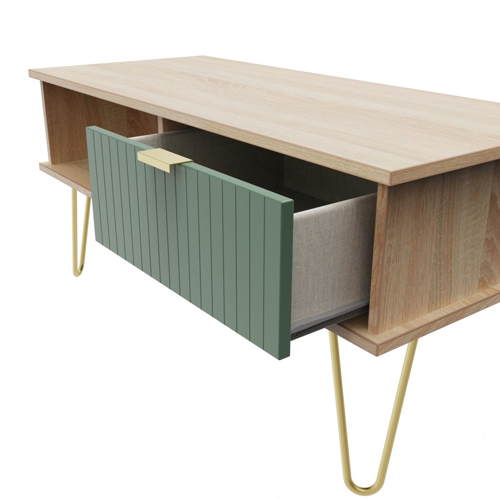 Linear 1 Drawer 1 Shelf Coffee Table with Gold Hairpin Legs