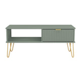 Linear 1 Drawer 1 Shelf Coffee Table with Gold Hairpin Legs