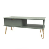 Linear 1 Drawer 1 Shelf Coffee Table with Gold Hairpin Legs