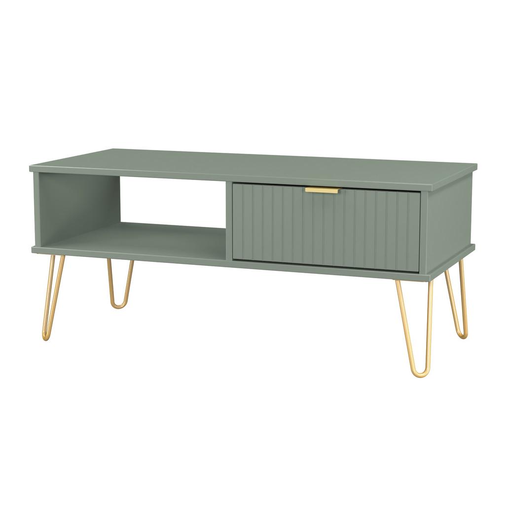 Linear 1 Drawer 1 Shelf Coffee Table with Gold Hairpin Legs