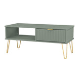 Linear 1 Drawer 1 Shelf Coffee Table with Gold Hairpin Legs
