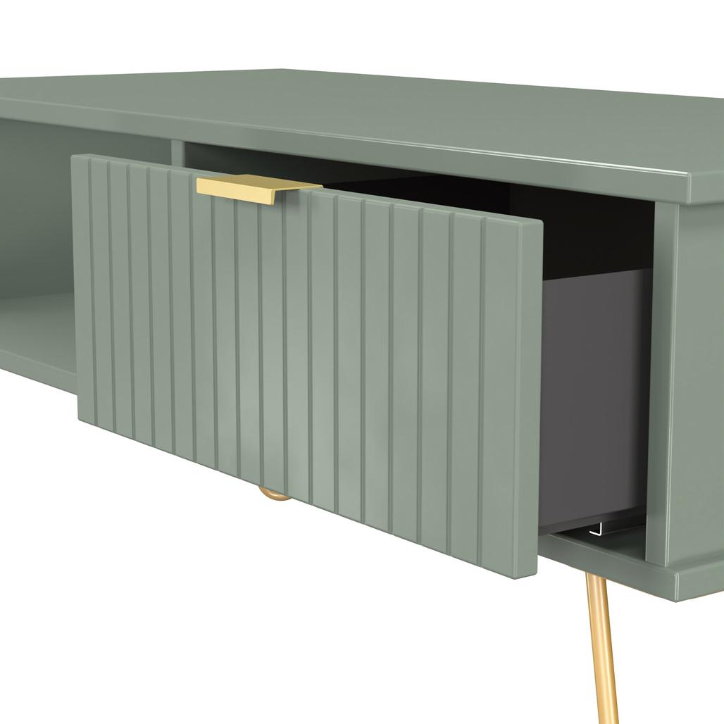 Linear 1 Drawer 1 Shelf Coffee Table with Gold Hairpin Legs