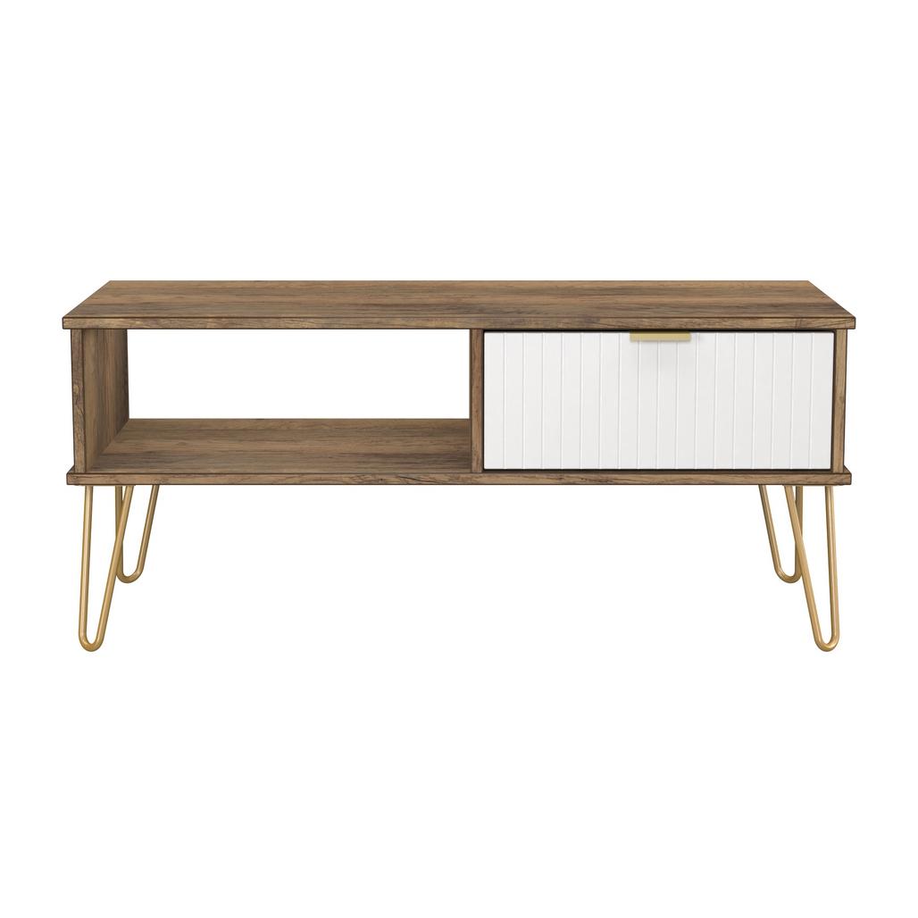 Linear 1 Drawer 1 Shelf Coffee Table with Gold Hairpin Legs