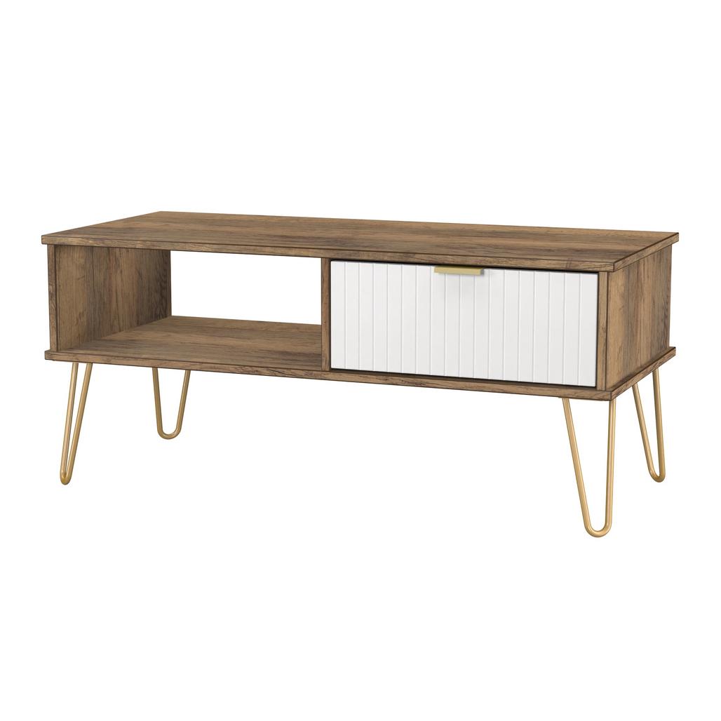Linear 1 Drawer 1 Shelf Coffee Table with Gold Hairpin Legs