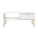 Linear 1 Drawer 1 Shelf Coffee Table with Gold Hairpin Legs