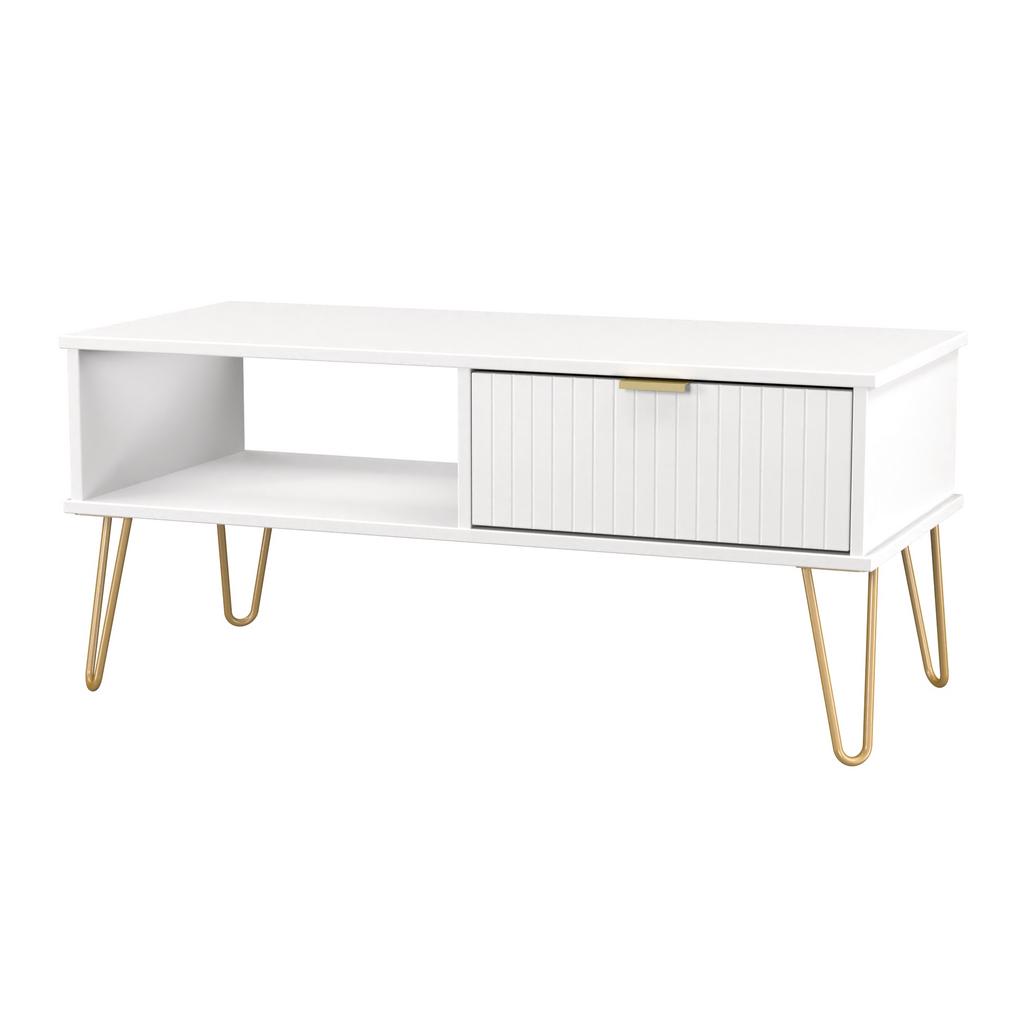 Linear 1 Drawer 1 Shelf Coffee Table with Gold Hairpin Legs