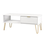 Linear 1 Drawer 1 Shelf Coffee Table with Gold Hairpin Legs