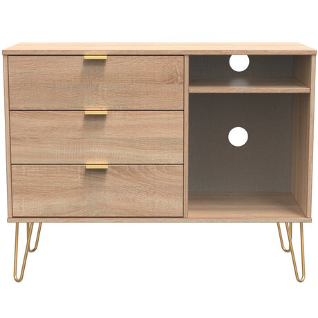 Linear 3 Drawer Open Shelf TV Unit with Gold Hairpin Legs