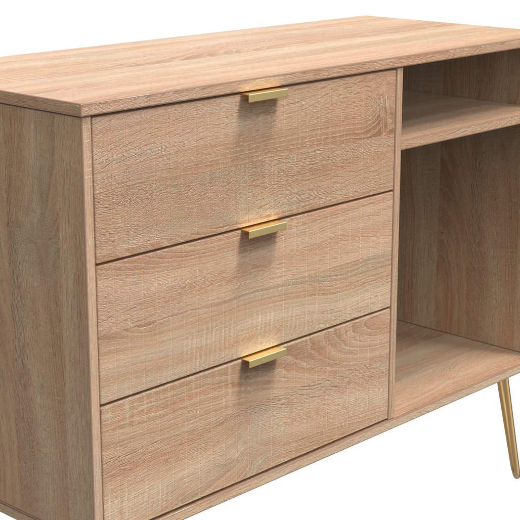 Linear 3 Drawer Open Shelf TV Unit with Gold Hairpin Legs