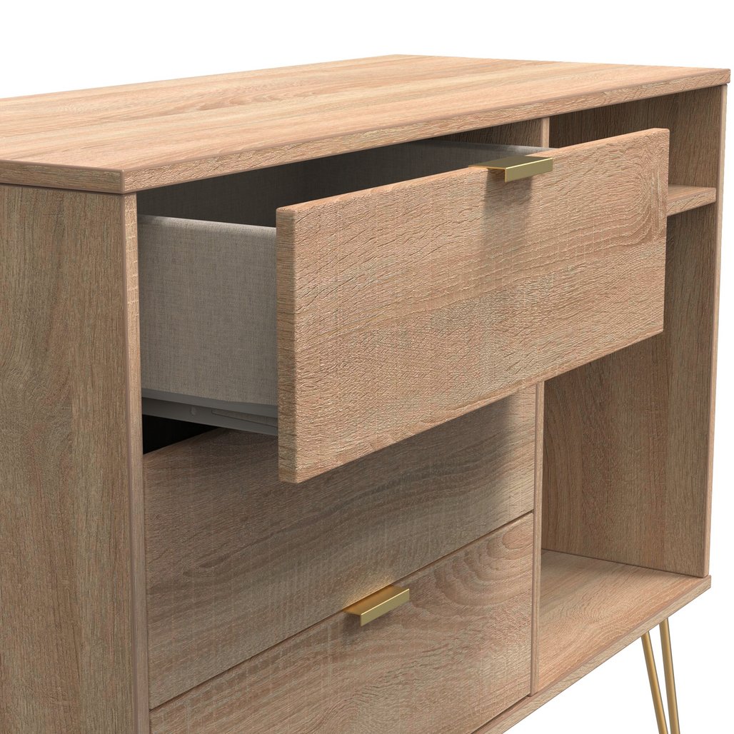 Linear 3 Drawer Open Shelf TV Unit with Gold Hairpin Legs