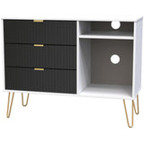 Linear 3 Drawer Open Shelf TV Unit with Gold Hairpin Legs