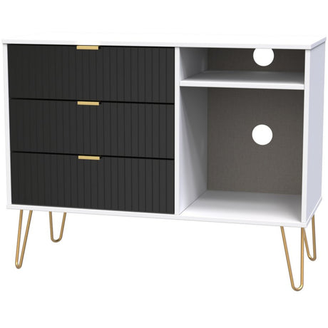 Linear 3 Drawer Open Shelf TV Unit with Gold Hairpin Legs