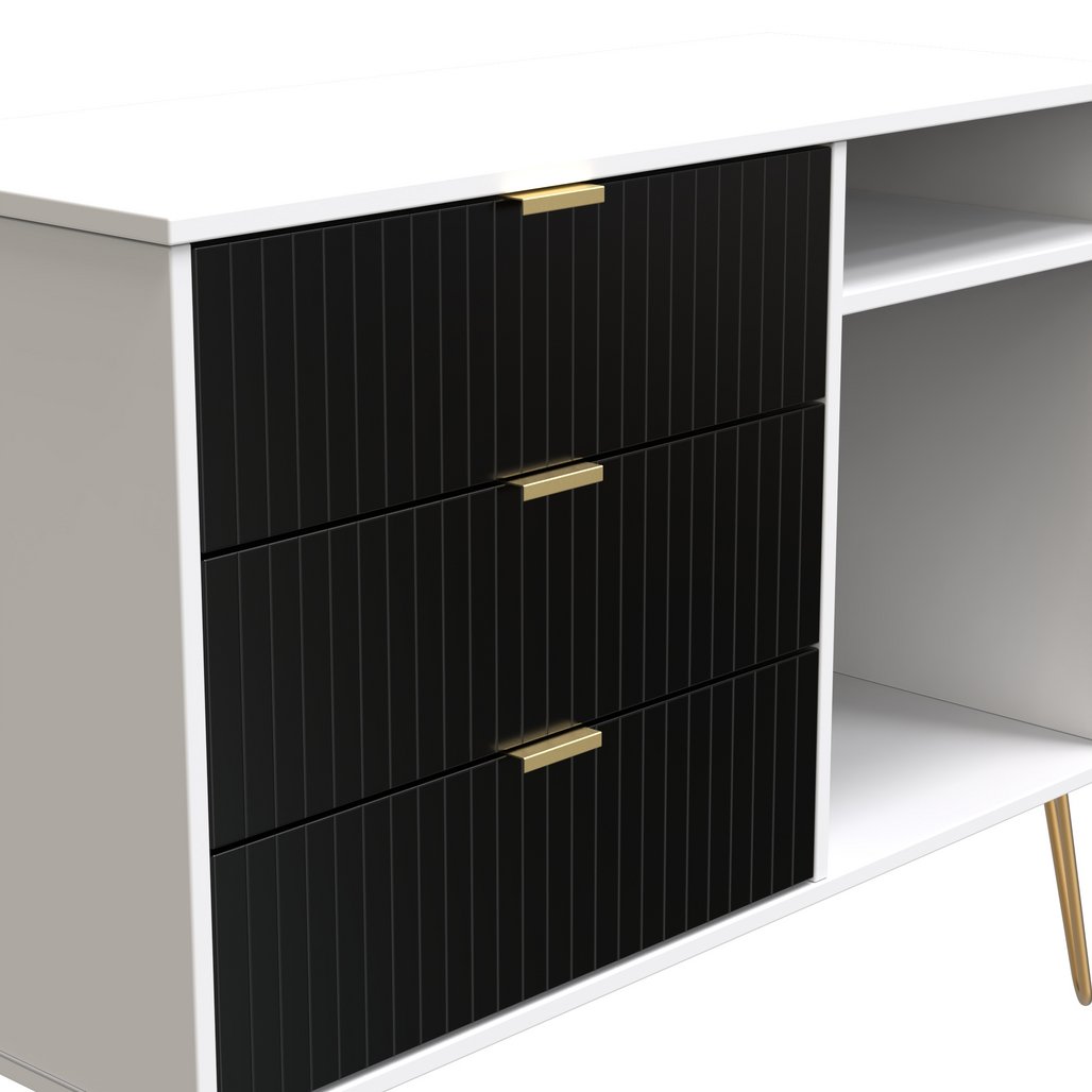 Linear 3 Drawer Open Shelf TV Unit with Gold Hairpin Legs