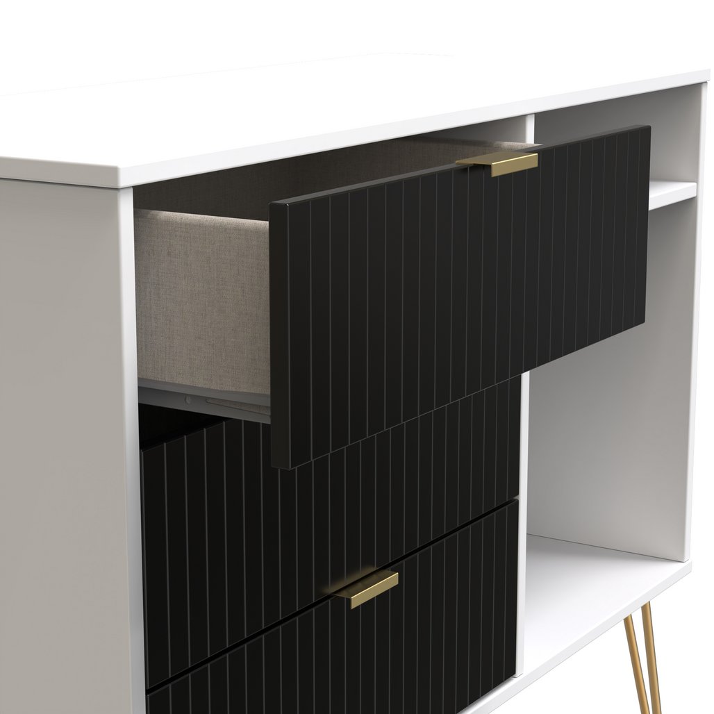 Linear 3 Drawer Open Shelf TV Unit with Gold Hairpin Legs