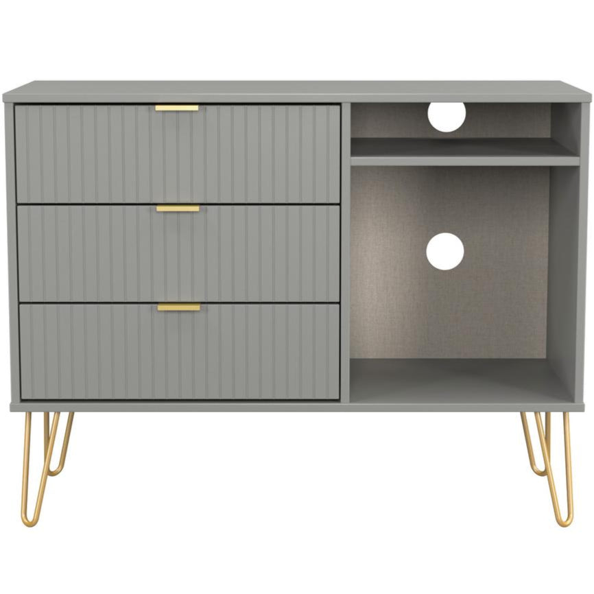 Linear 3 Drawer Open Shelf TV Unit with Gold Hairpin Legs