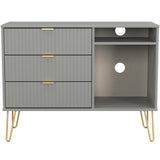 Linear 3 Drawer Open Shelf TV Unit with Gold Hairpin Legs