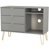 Linear 3 Drawer Open Shelf TV Unit with Gold Hairpin Legs