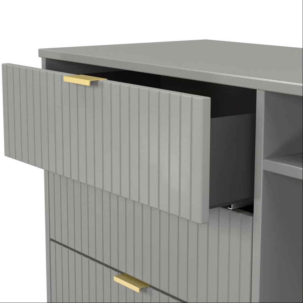 Linear 3 Drawer Open Shelf TV Unit with Gold Hairpin Legs
