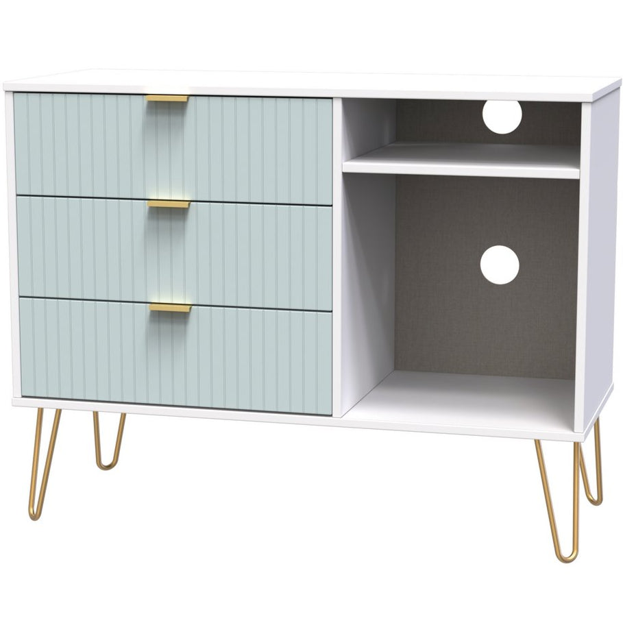 Linear 3 Drawer Open Shelf TV Unit with Gold Hairpin Legs