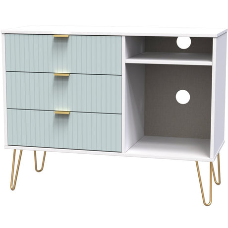 Linear 3 Drawer Open Shelf TV Unit with Gold Hairpin Legs