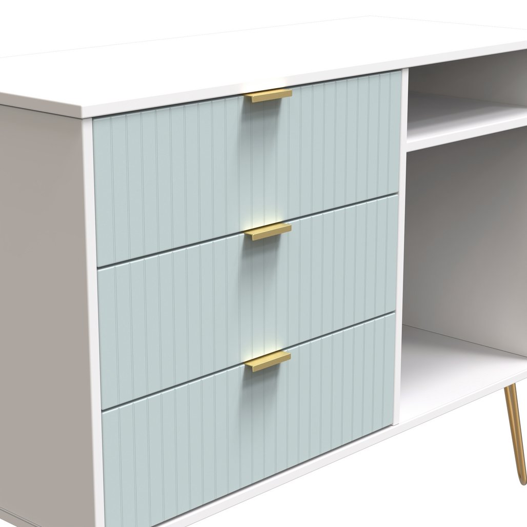 Linear 3 Drawer Open Shelf TV Unit with Gold Hairpin Legs