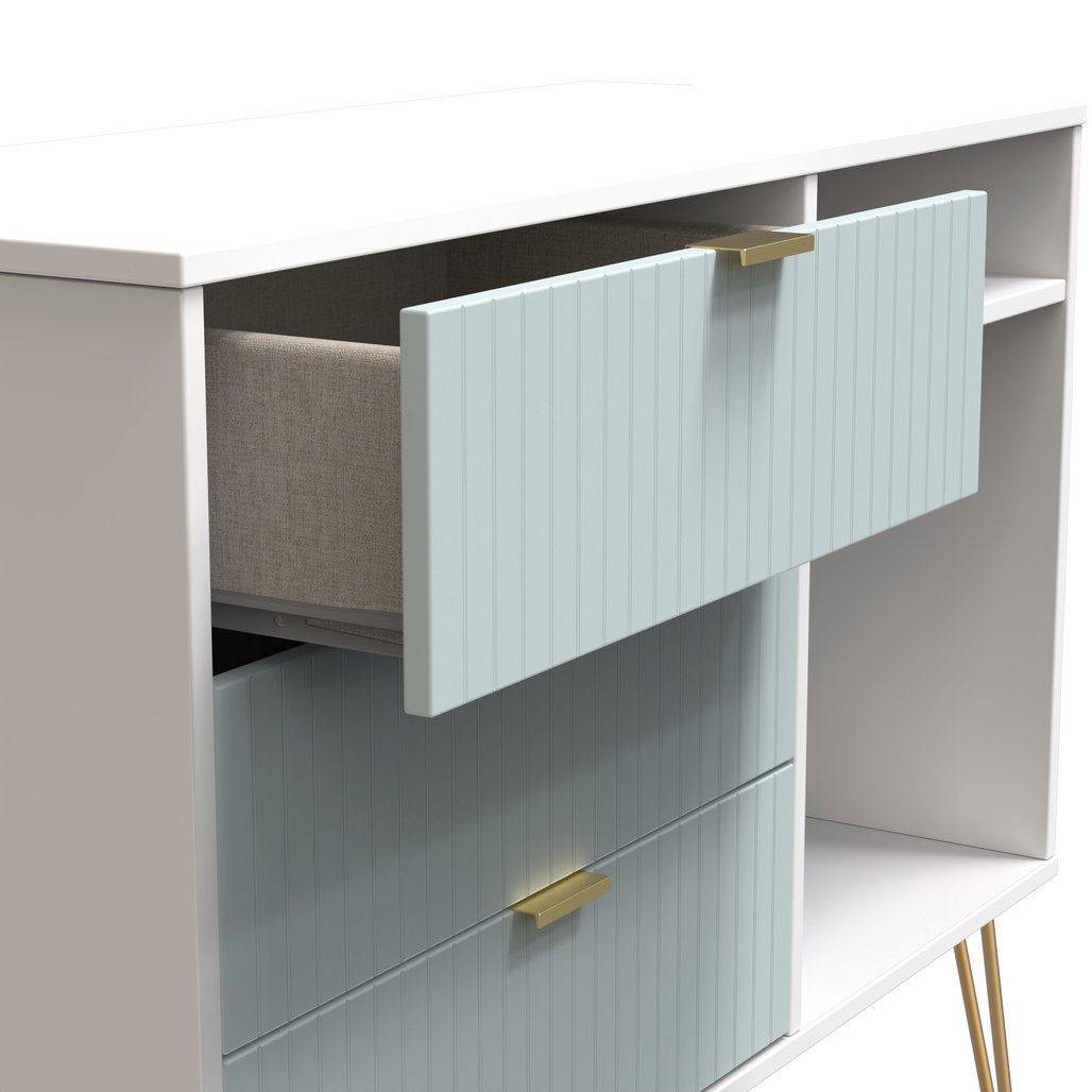 Linear 3 Drawer Open Shelf TV Unit with Gold Hairpin Legs