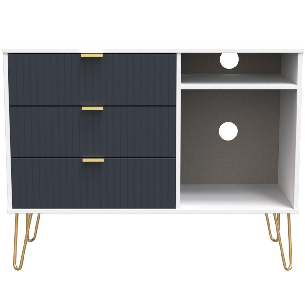 Linear 3 Drawer Open Shelf TV Unit with Gold Hairpin Legs