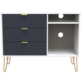 Linear 3 Drawer Open Shelf TV Unit with Gold Hairpin Legs