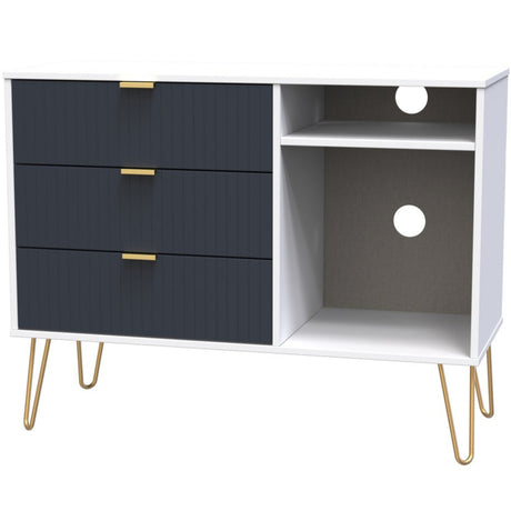 Linear 3 Drawer Open Shelf TV Unit with Gold Hairpin Legs
