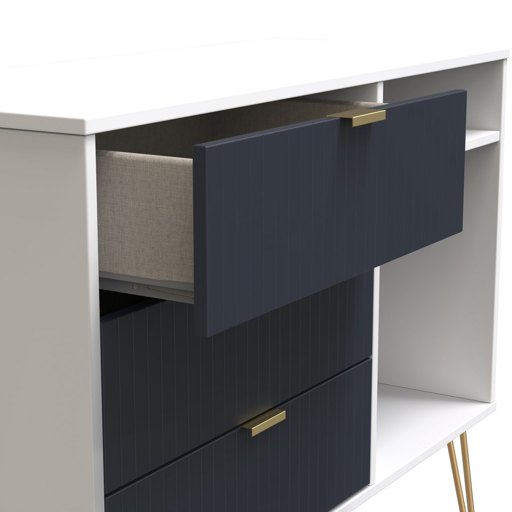 Linear 3 Drawer Open Shelf TV Unit with Gold Hairpin Legs