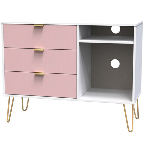 Linear 3 Drawer Open Shelf TV Unit with Gold Hairpin Legs