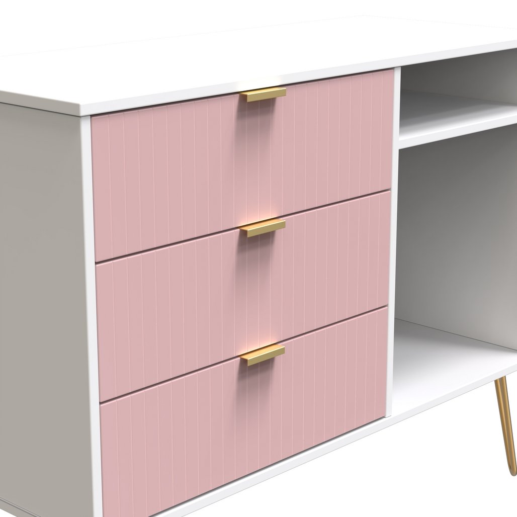 Linear 3 Drawer Open Shelf TV Unit with Gold Hairpin Legs