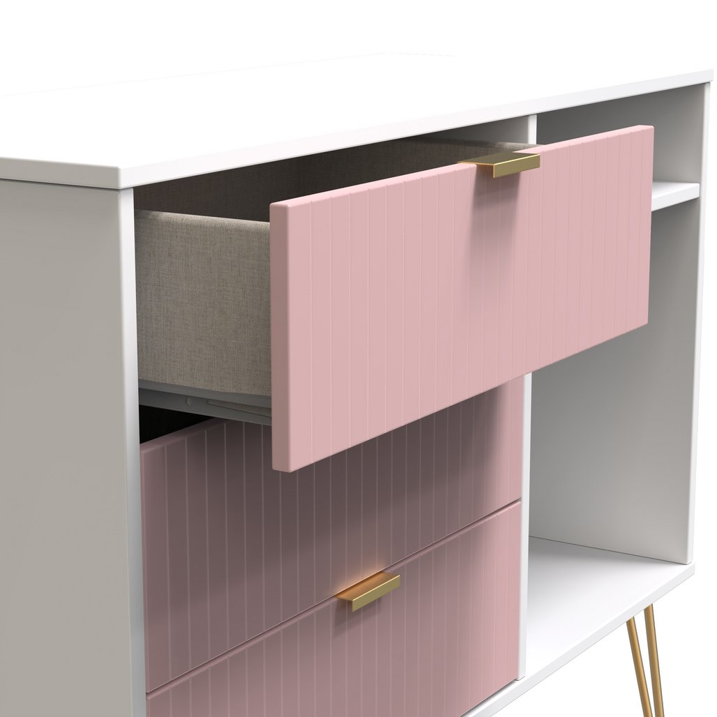 Linear 3 Drawer Open Shelf TV Unit with Gold Hairpin Legs