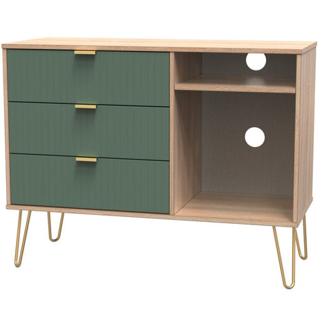 Linear 3 Drawer Open Shelf TV Unit with Gold Hairpin Legs