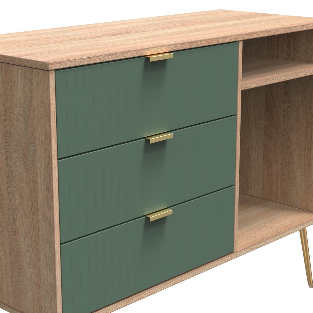 Linear 3 Drawer Open Shelf TV Unit with Gold Hairpin Legs