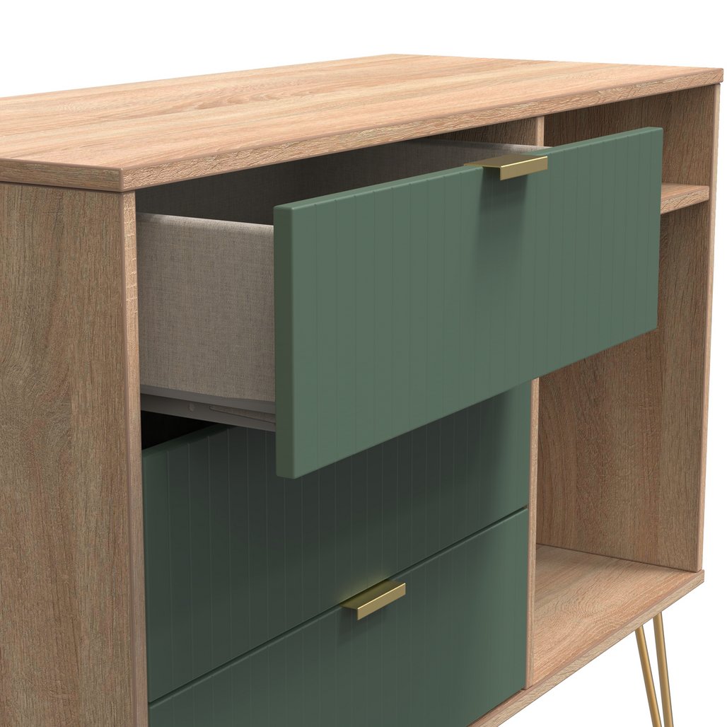Linear 3 Drawer Open Shelf TV Unit with Gold Hairpin Legs