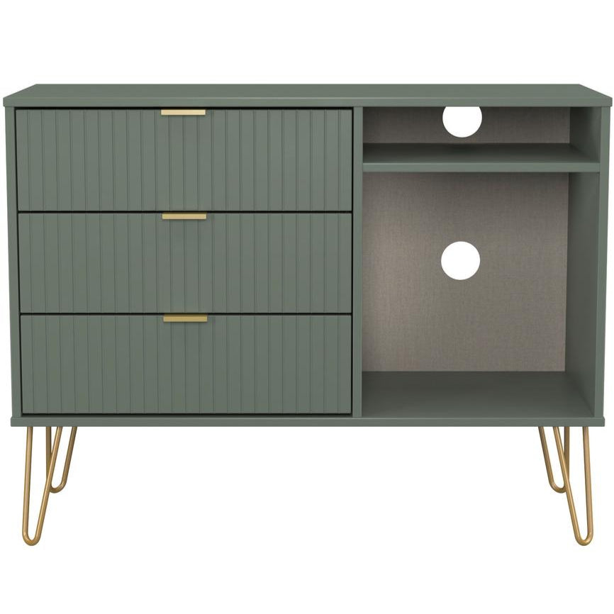 Linear 3 Drawer Open Shelf TV Unit with Gold Hairpin Legs