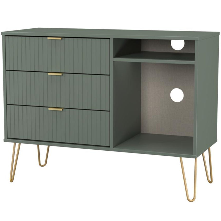Linear 3 Drawer Open Shelf TV Unit with Gold Hairpin Legs