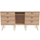 Linear 6 Drawer Open Shelf TV Unit with Gold Hairpin Legs