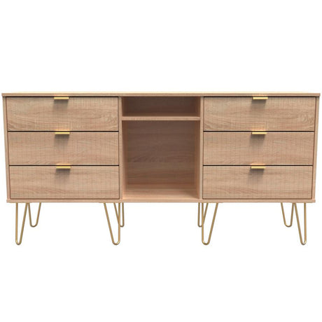 Linear 6 Drawer Open Shelf TV Unit with Gold Hairpin Legs